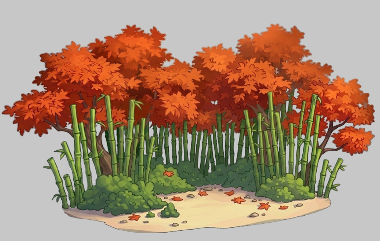 Concept art of a bamboo and autumn maple grove